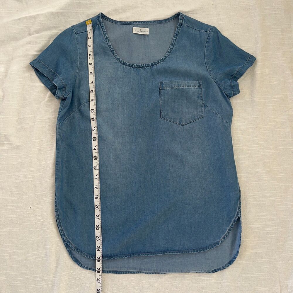 Thread & Supply Chambray Jean Shirt Sleeve Scoop Tee T-Shirt Women's Small - Picture 5 of 7